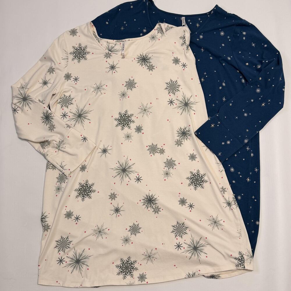 Soma Sleepshirt Womens XXL Blue White Star Print Long Sleeve Holiday Lot 2